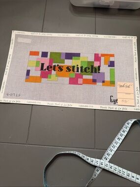 Eye Candy "Let's Stitch" needlepoint canvas colorful, interlocking squares.🐈‍⬛